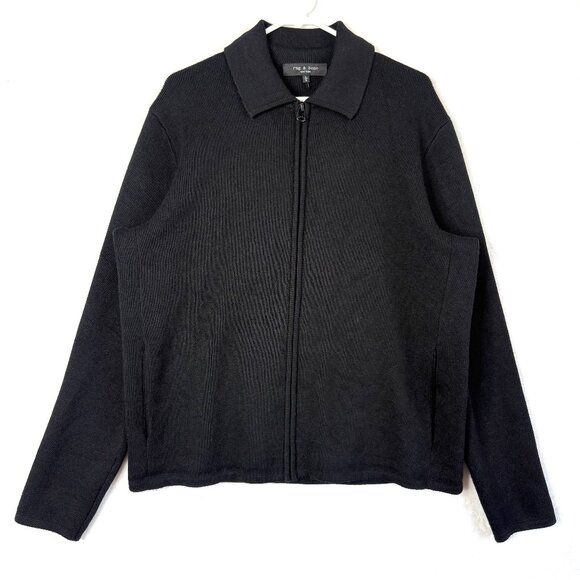 Rag and Bone Wool Blend Full Zip Collared Ribbed Knit Sweater Jacket Mens L - Picture 1 of 9